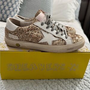 Golden Goose Gold Glitter Sneakers with White Star - 39
